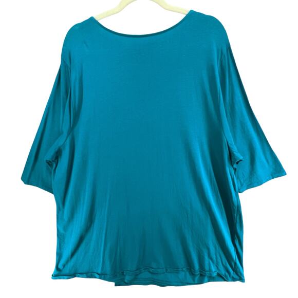 J Jill Pure Jill Wrap Tunic 4XL Teal Blue Scoop Neck 3/4 Sleeve Top Coastal Cozy - Picture 9 of 14